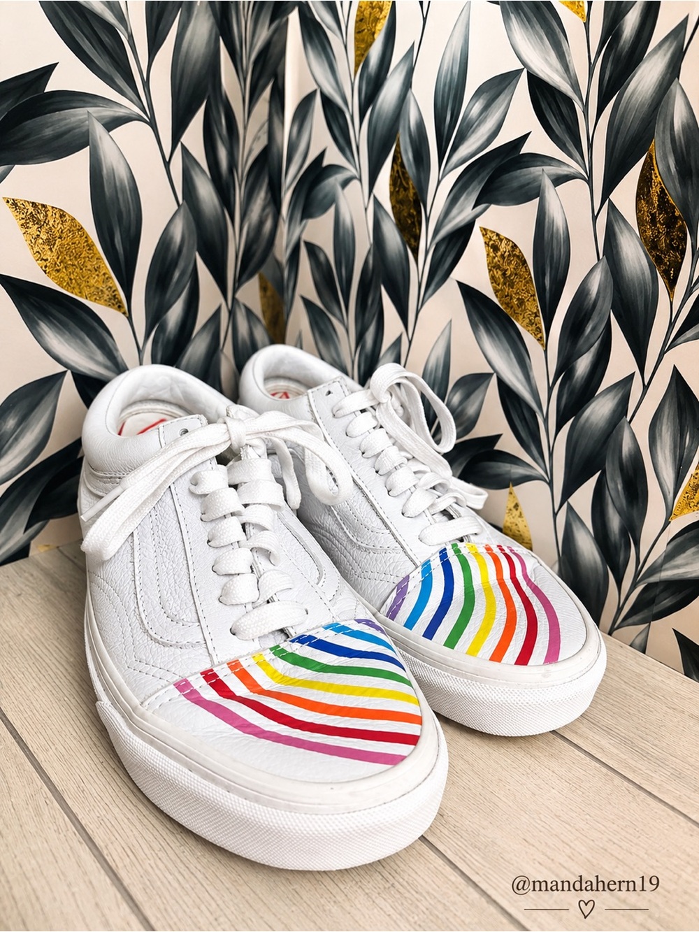 Vans Flour Shop Collab White Low-Top Sneakers with Rainbow Toe Stripes